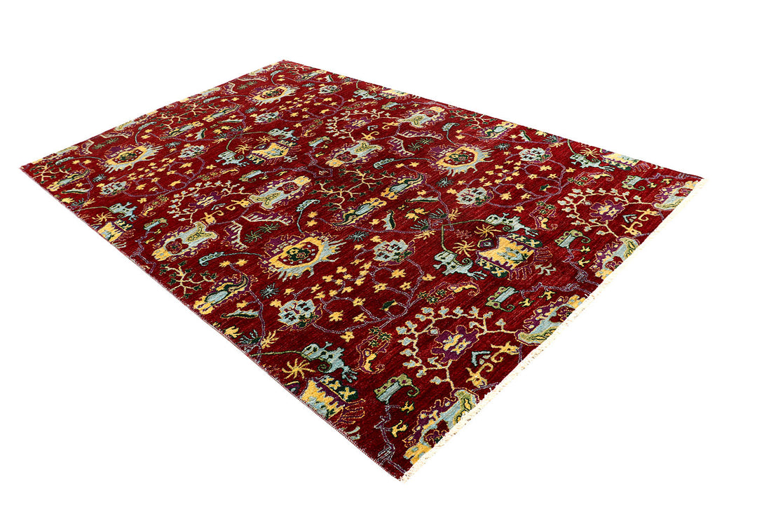 Dark Red Ikat 6'  x" 9'  1" - No. QA86140