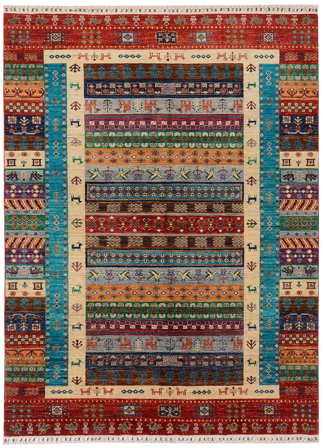 Afghan Kazak Rug 5' 10 x 8' 2 Hand-Knotted