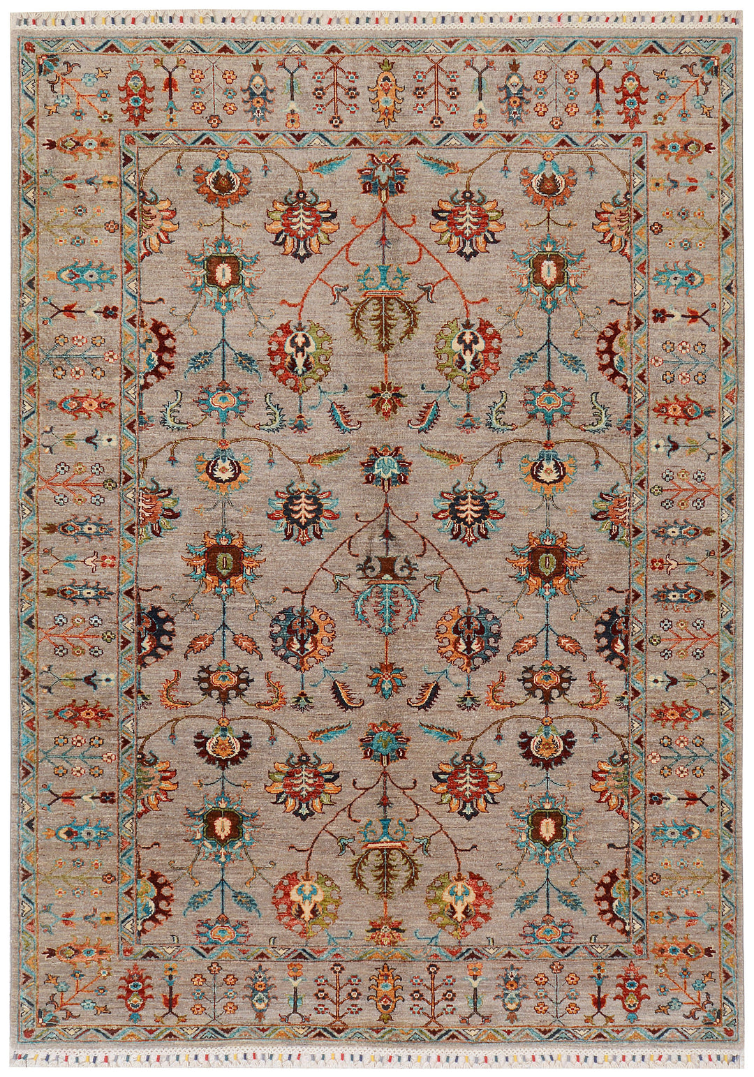 Tan Afghan Kazak Rug 6'1" x 9'1" Hand-Knotted