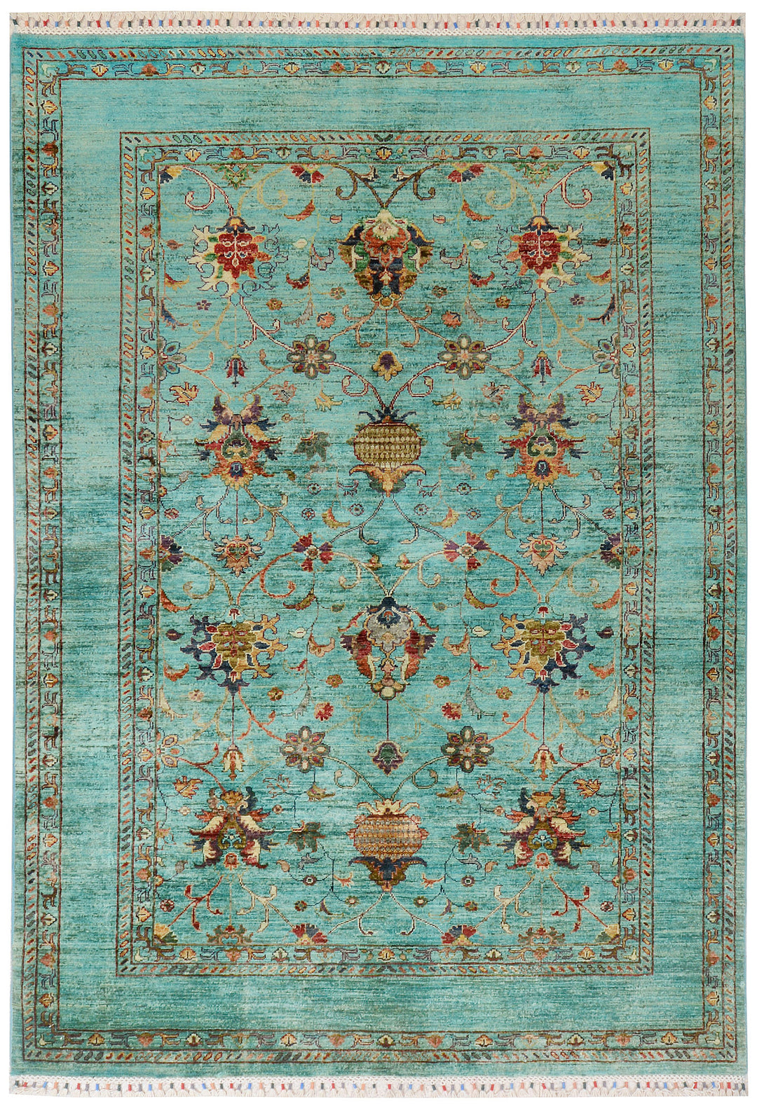 Light Sea Green Afghan Kazak Rug 5' 8 x 8' 1 Hand-Knotted