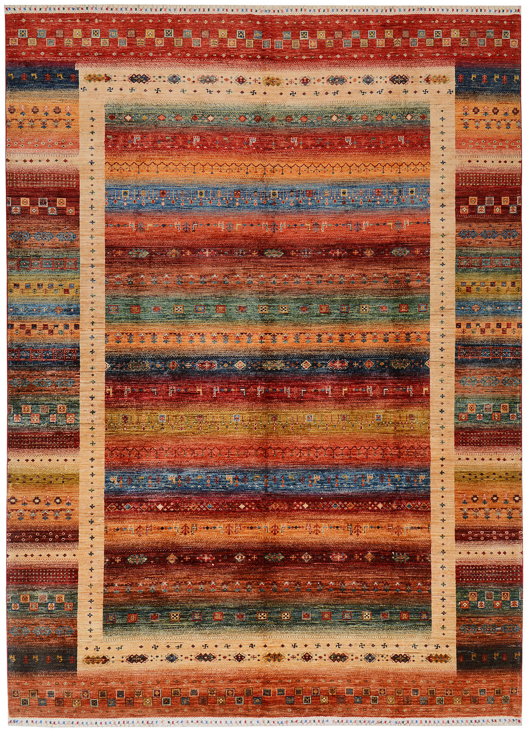 Afghan Kazak Rug 8'10" x 11'11" Hand-Knotted