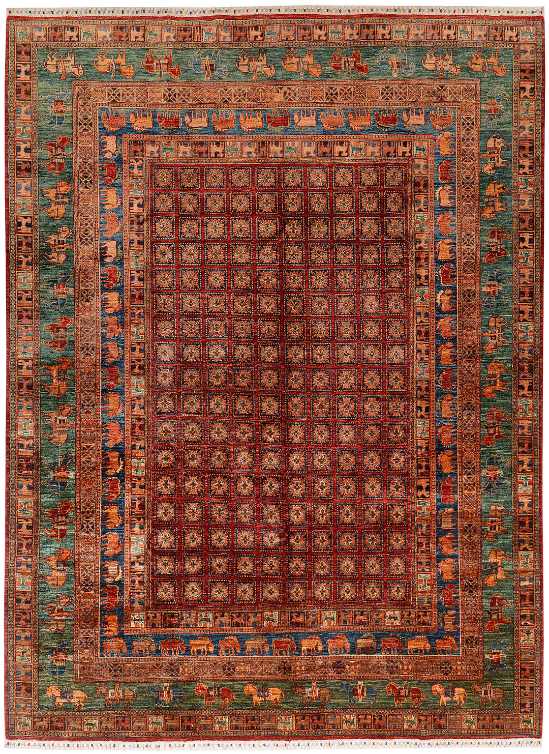 Afghan Kazak Rug 8'11" x 11'11" Hand-Knotted