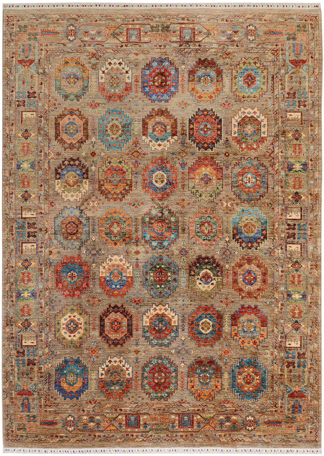 Tan Afghan Kazak Rug 8'2" x 11'7" Hand-Knotted