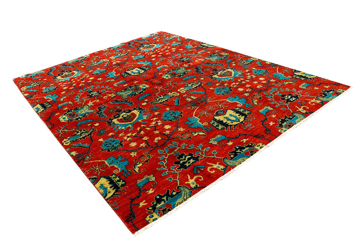 Orange Red Ikat 7'  11" x 10'  1" - No. QA85504