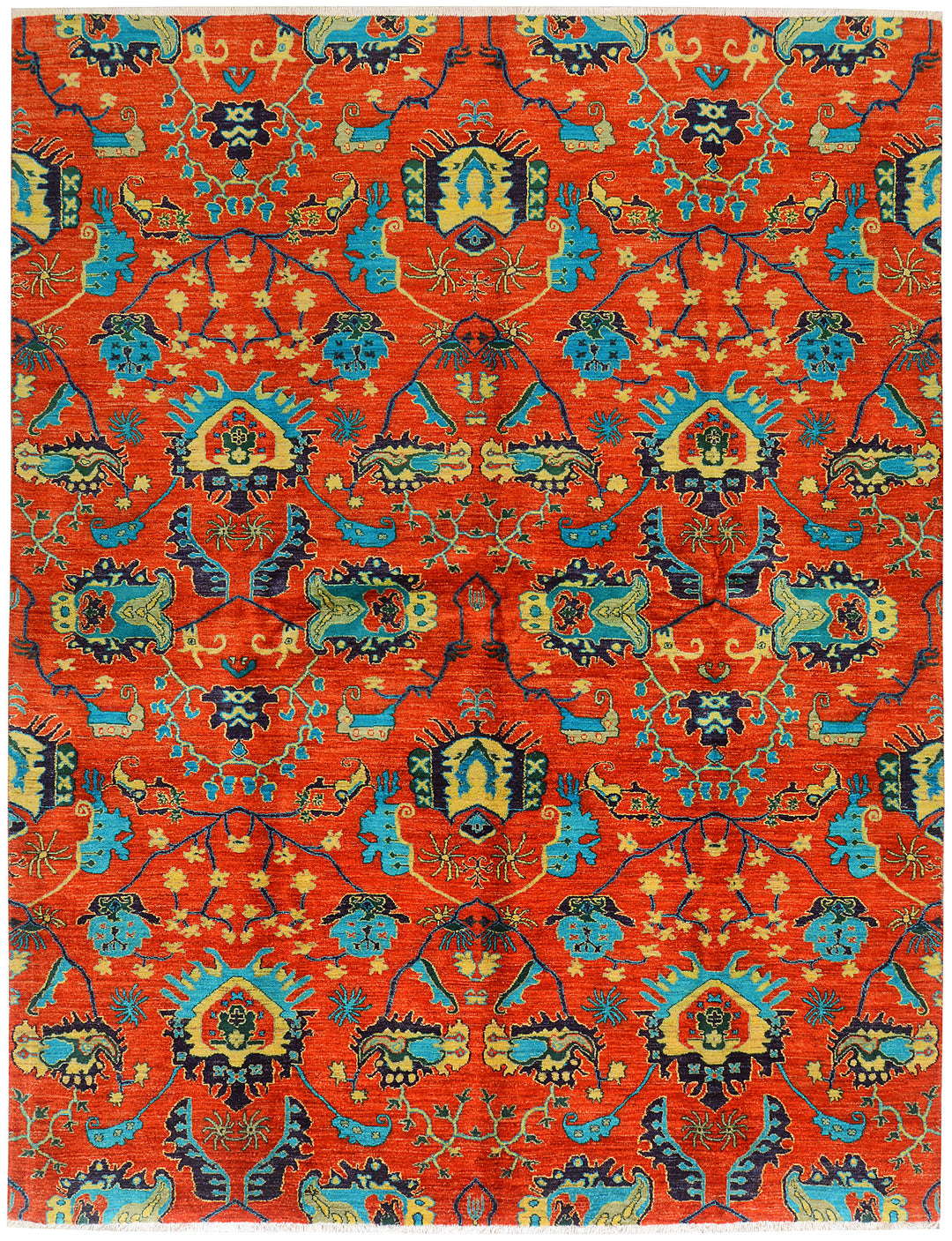 Red Afghan Ikat Rug 7'11" x 10'1" Hand-Knotted