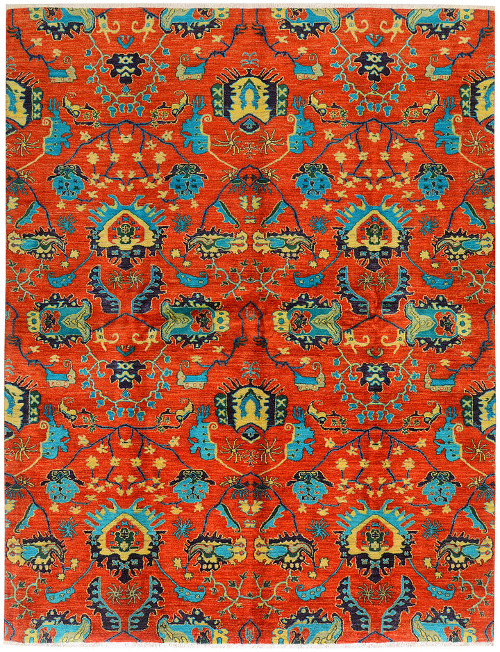 Orange Red Ikat 7'  11" x 10'  1" - No. QA85504