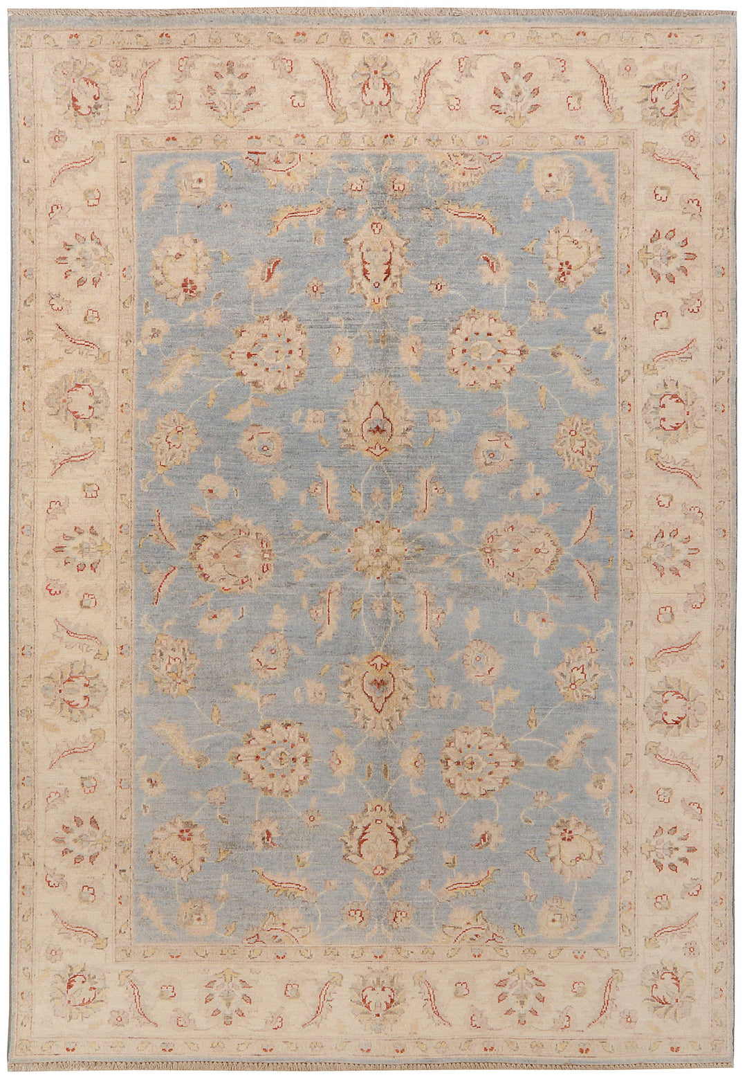 Steel Blue Afghan Ziegler Rug 5'4" x 7'8" Hand-Knotted