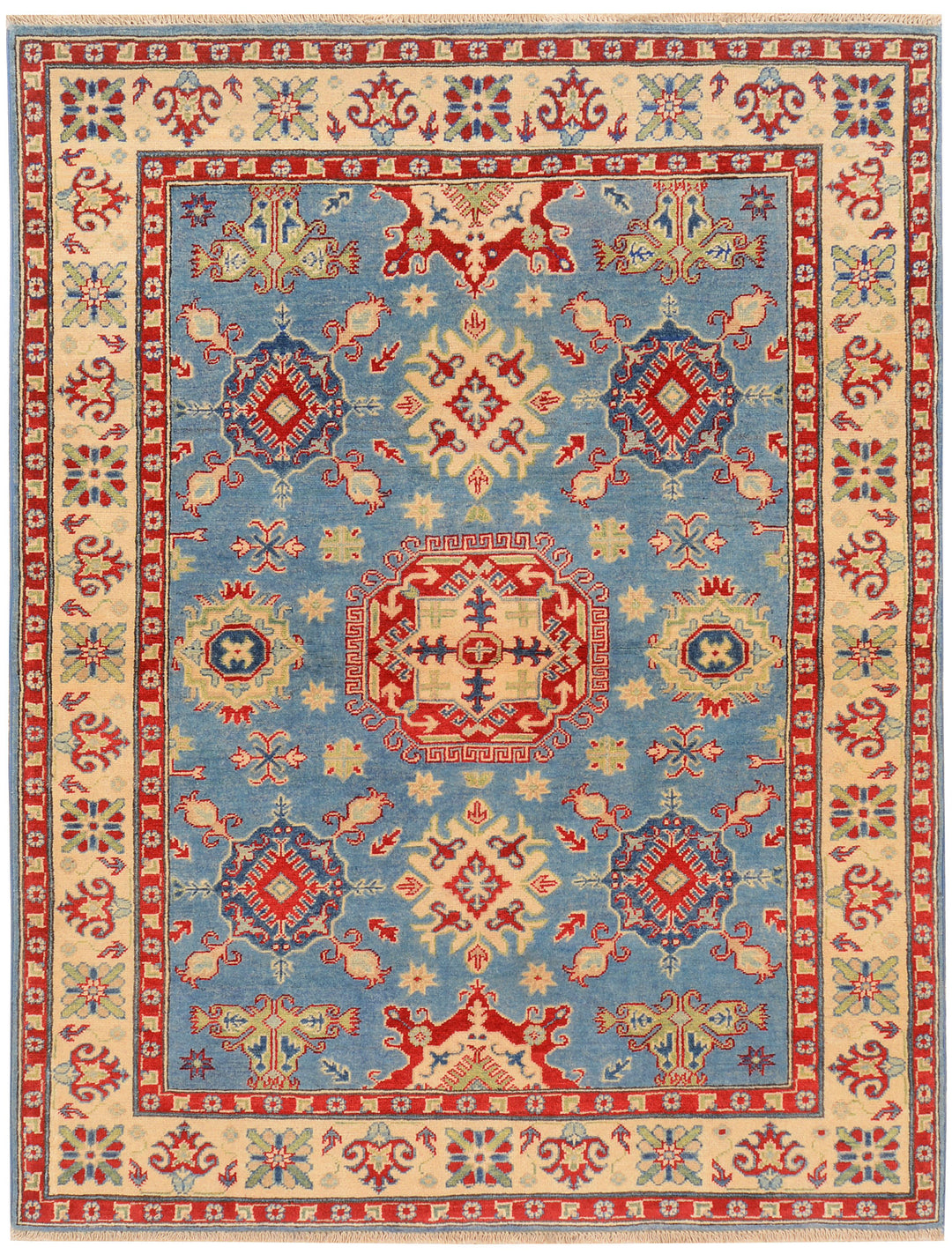 Light Slate Grey Afghan Kazak Rug 4' 10 x 6' 3 Hand-Knotted