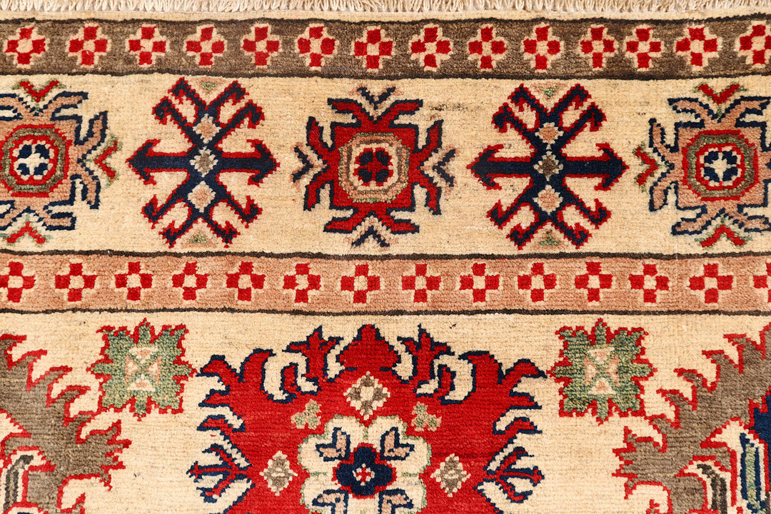 White Afghan Kazak Rug 5' 1 x 6' 10 Hand-Knotted view