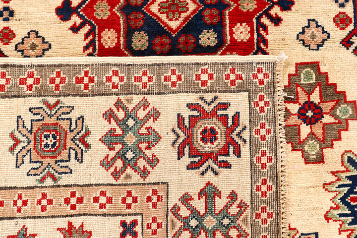 White Afghan Kazak Rug 5' 1 x 6' 10 Hand-Knotted texture