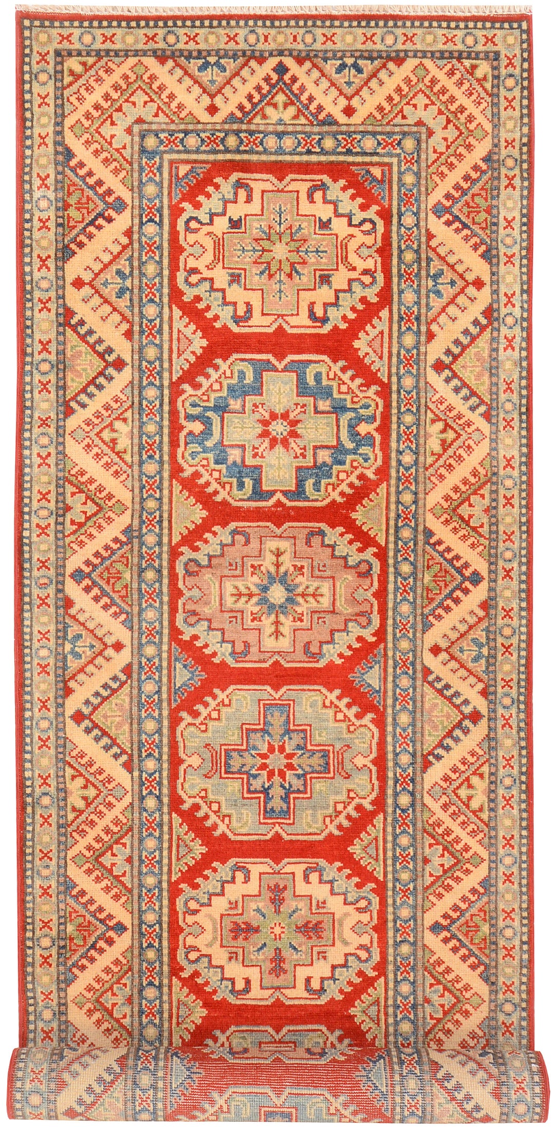 Red Afghan Kazak Rug 2' 9 x 9' 6 Hand-Knotted