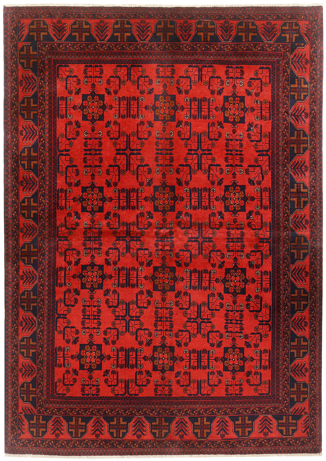 Red Afghan Khal Mohammadi Rug 6' 7 x 9' 6 Hand-Knotted
