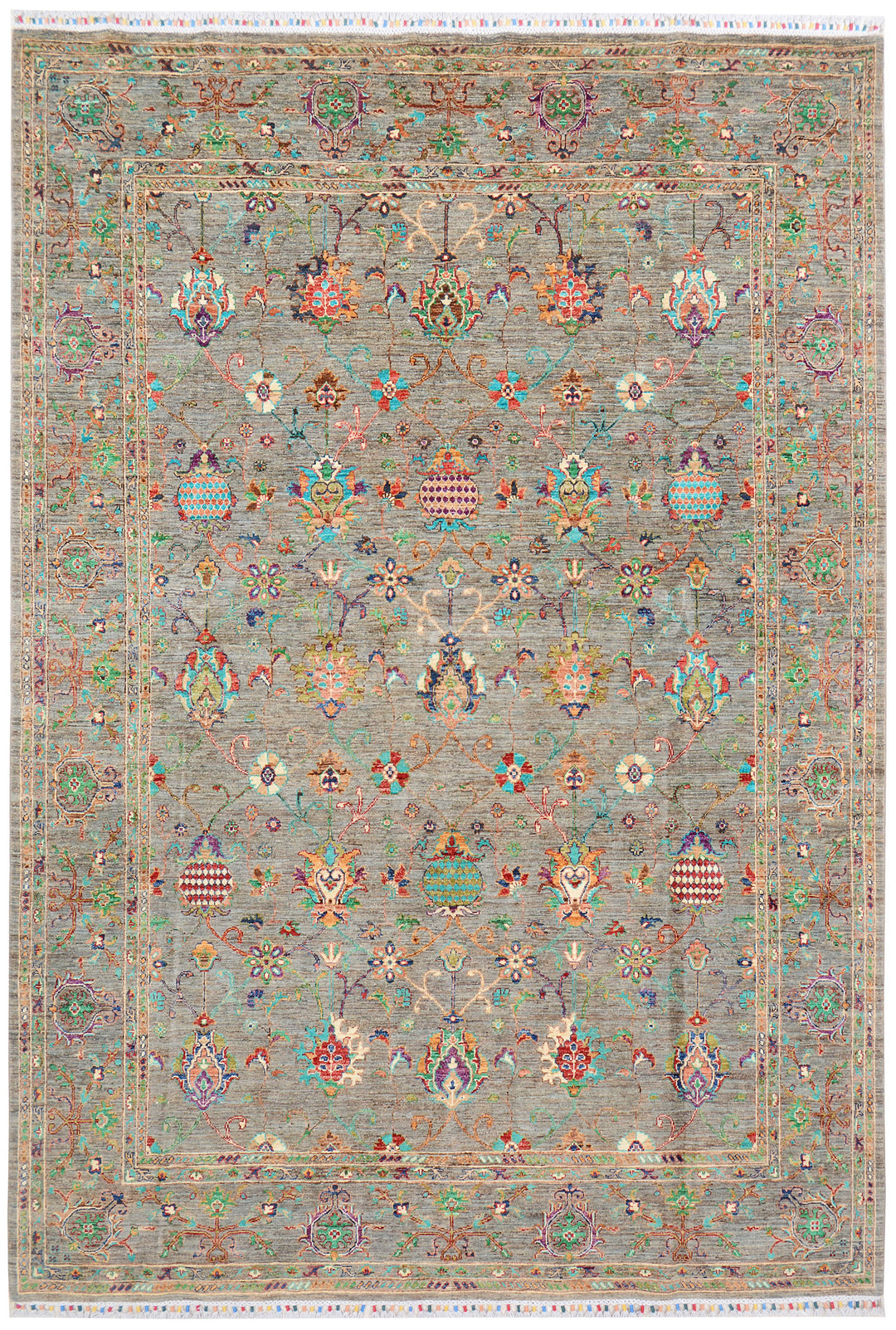 Silver Afghan Kazak Rug 8' x 11' 6" Hand-Knotted