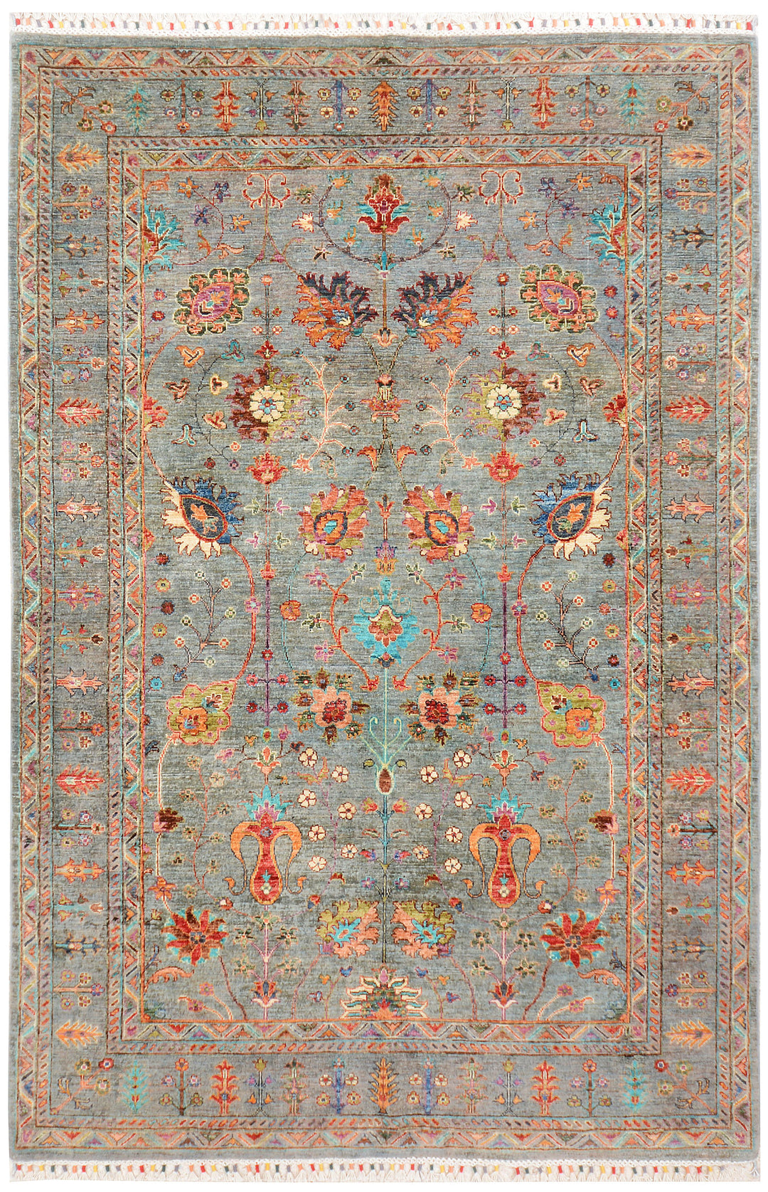 Silver Afghan Kazak Rug 5' 6 x 8' 2 Hand-Knotted