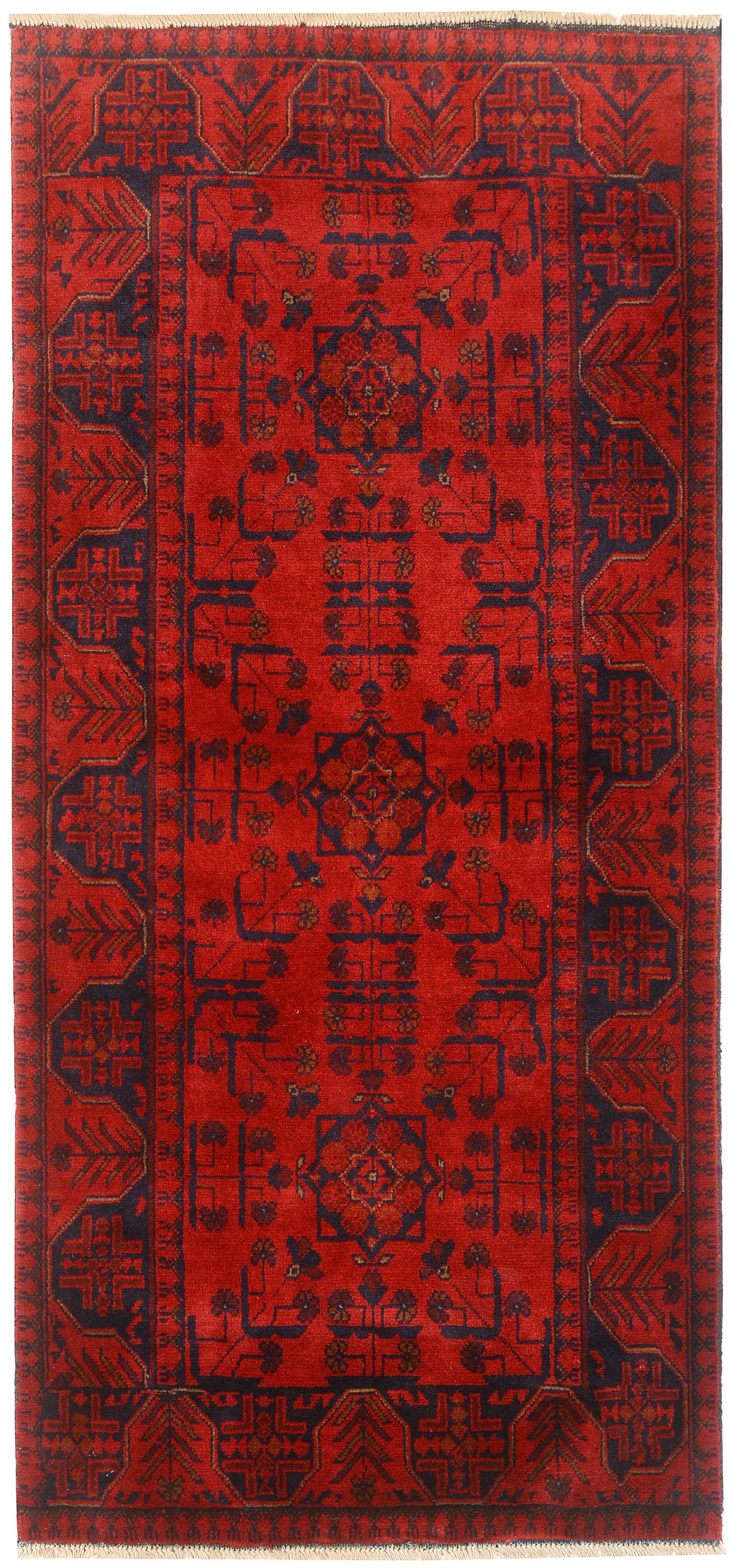 Red Afghan Khal Mohammadi Rug 2'10" x 6'2" Hand-Knotted