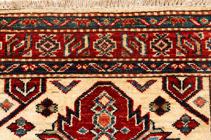 White Afghan Kazak Rug 2'5" x 6'7" Hand-Knotted view