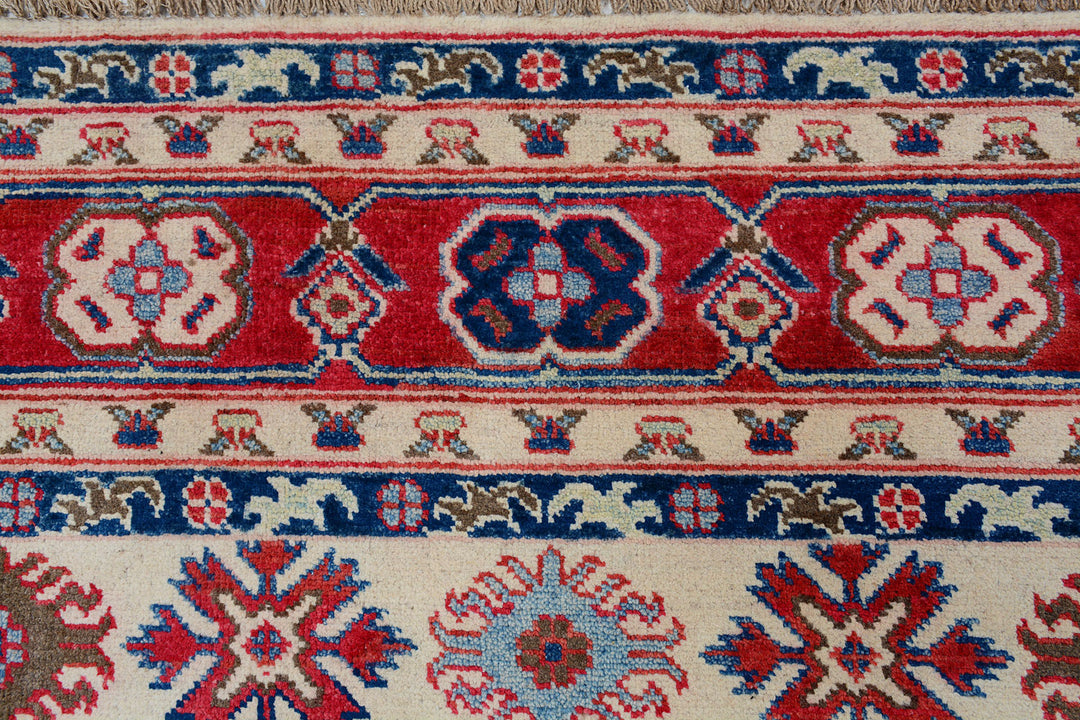 White Afghan Kazak Rug 4'11" x 6'6" Hand-Knotted view