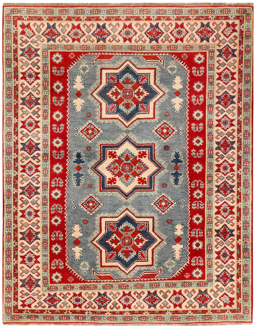 Light Slate Grey Afghan Kazak Rug 5' 1 x 6' 6 Hand-Knotted