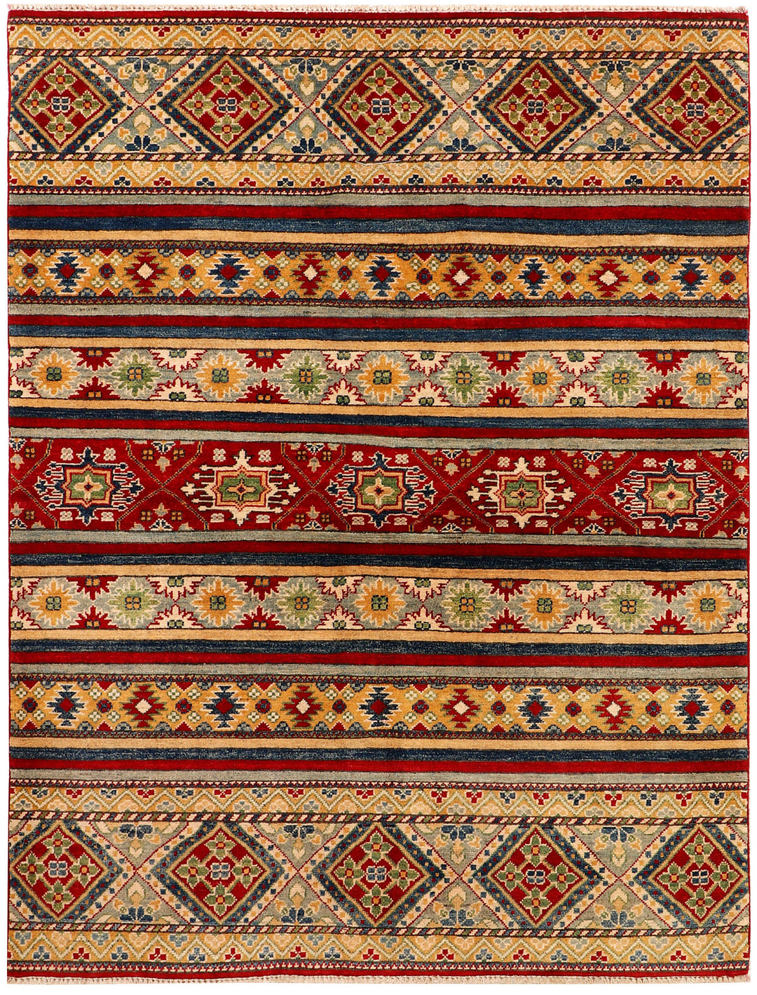 Afghan Kazak Rug 5' x 6' 7 Hand-Knotted