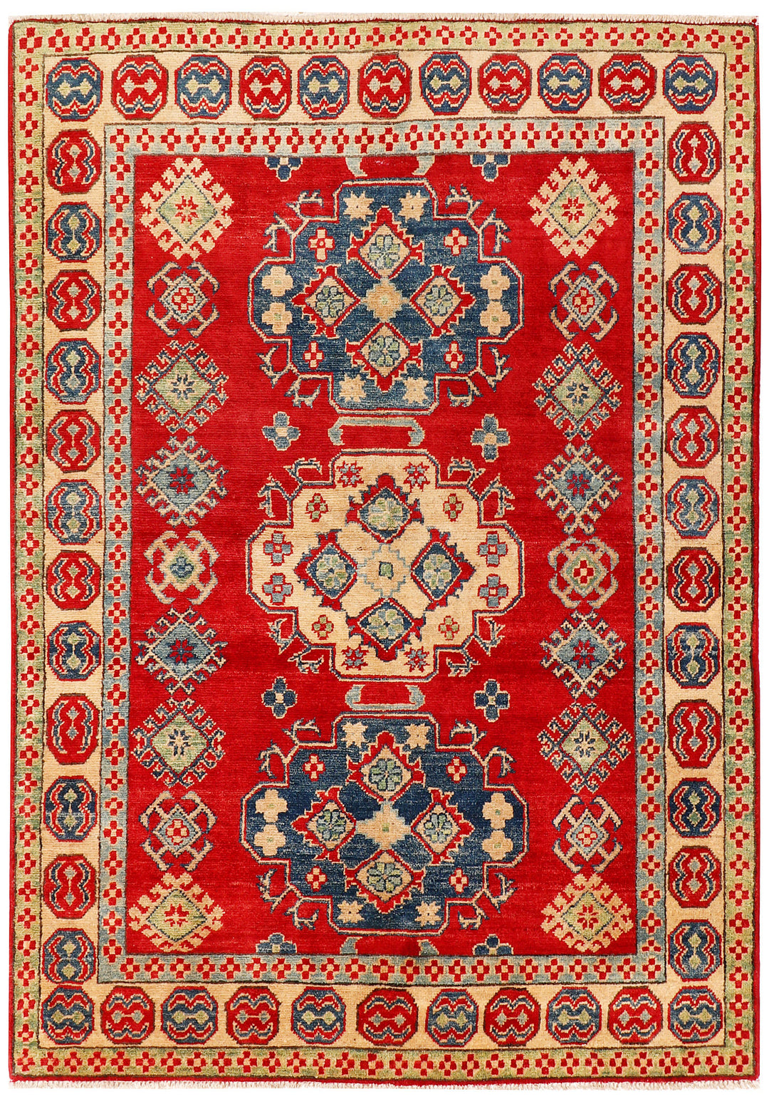 Red Afghan Kazak Rug 4'8" x 6'8" Hand-Knotted