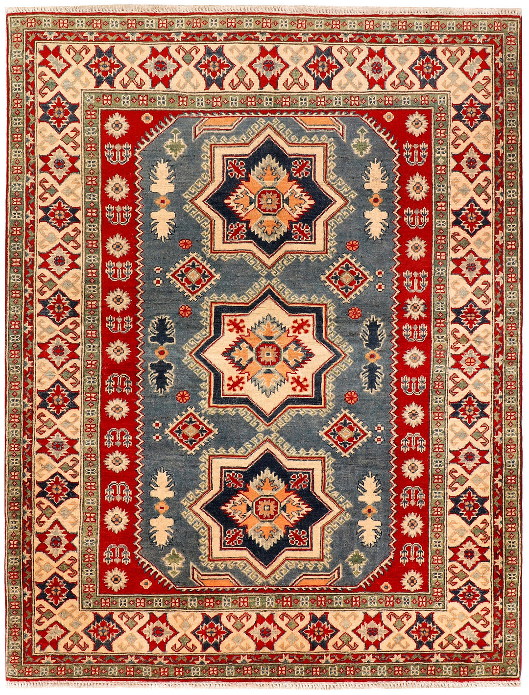 Light Slate Grey Afghan Kazak Rug 5' x 6' 6 Hand-Knotted