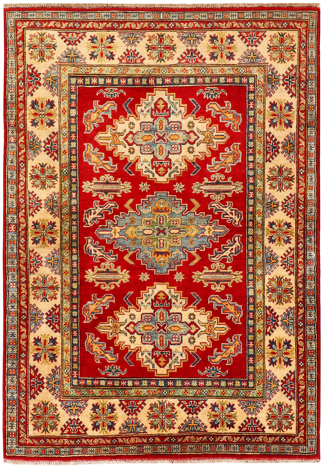 Red Afghan Kazak Rug 4' 9 x 6' 10 Hand-Knotted