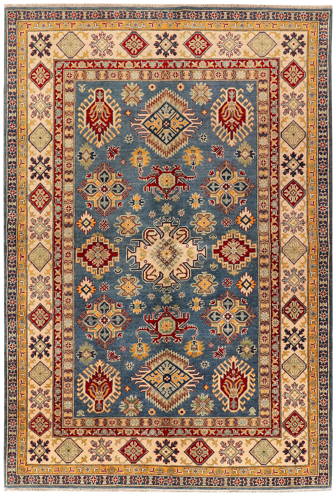 Light Slate Grey Afghan Kazak Rug 6' 6 x 9' 9 Hand-Knotted
