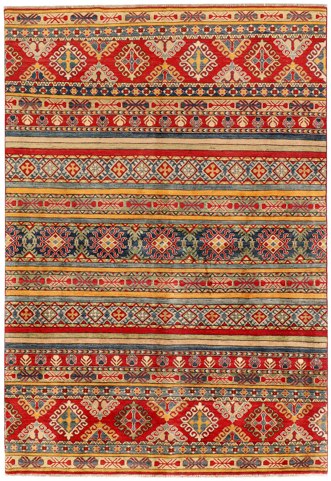 Afghan Kazak Rug 6' 7 x 9' 8 Hand-Knotted