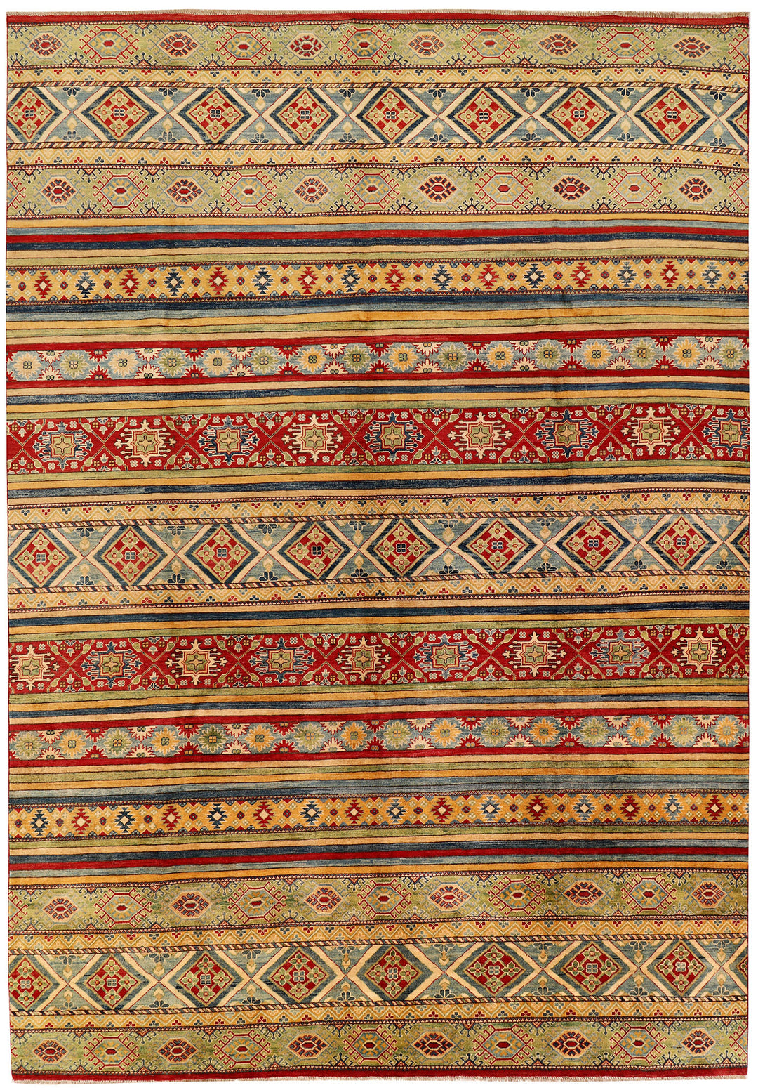 Afghan Kazak Rug 9'5" x 13'7" Hand-Knotted