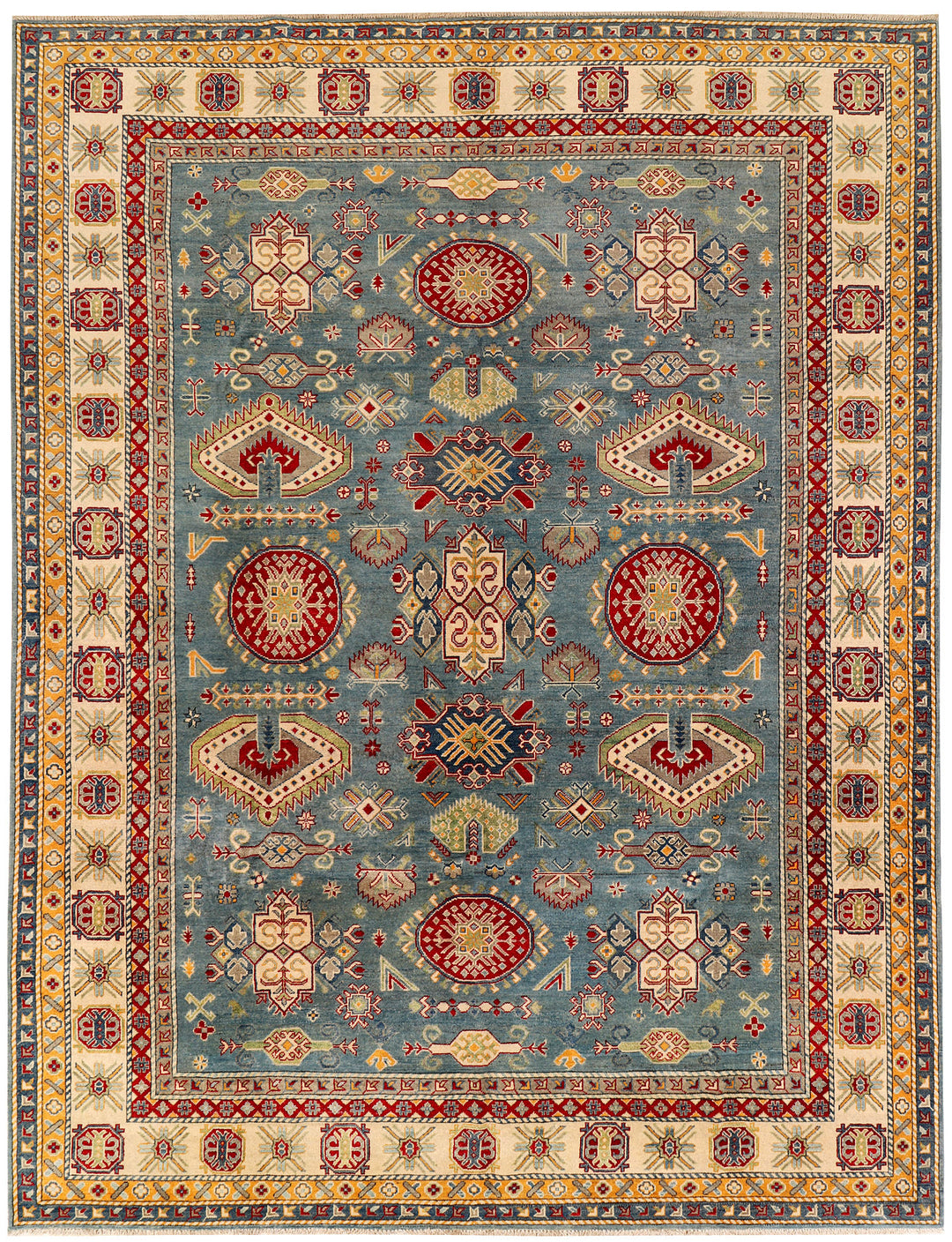Light Slate Grey Afghan Kazak Rug 9'1" x 11'10" Hand-Knotted