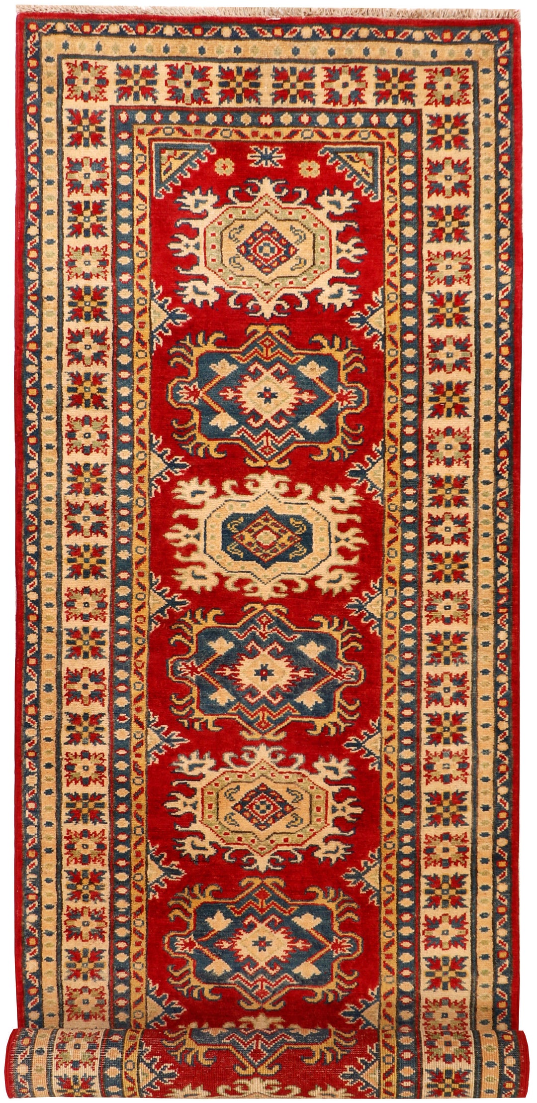 Red Afghan Kazak Rug 2' 10" x 9' Hand-Knotted
