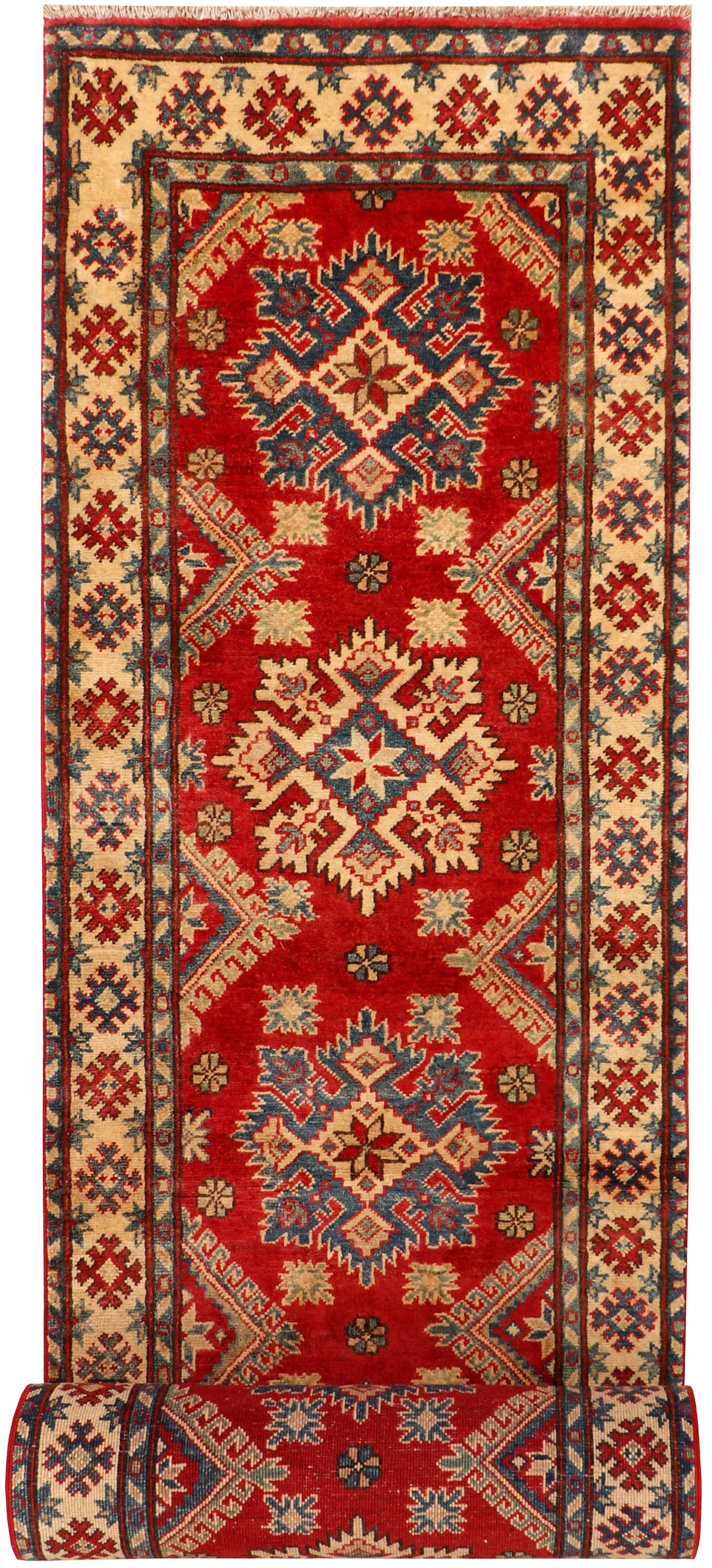 Red Afghan Kazak Rug 2'7" x 16'5" Hand-Knotted