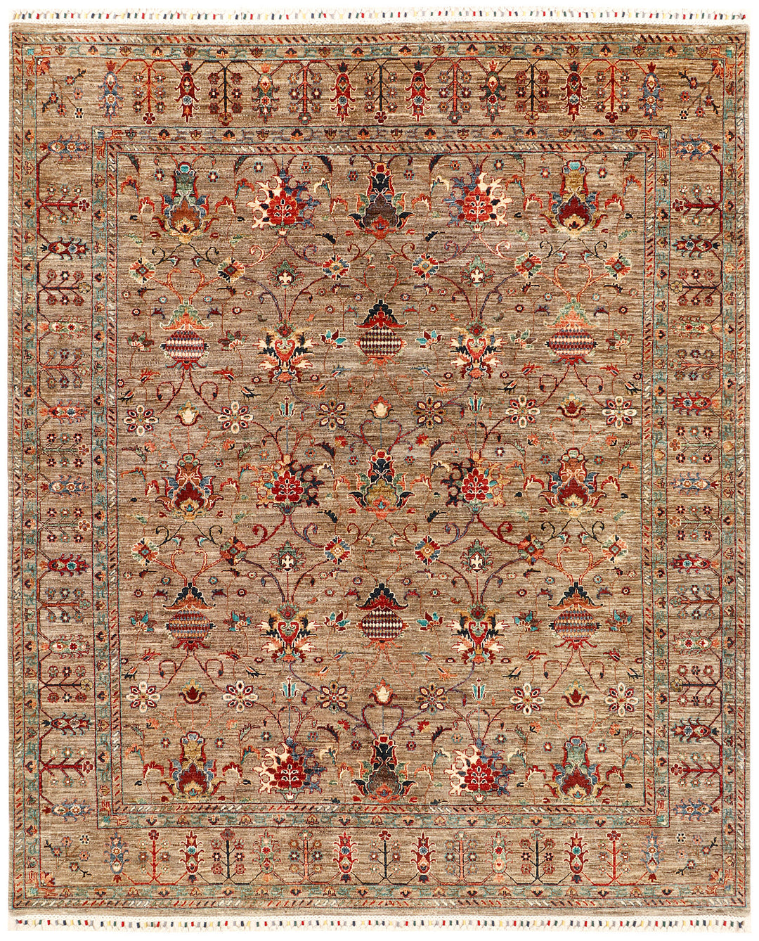 Tan Afghan Kazak Rug 8' 4 x 9' 7 Hand-Knotted