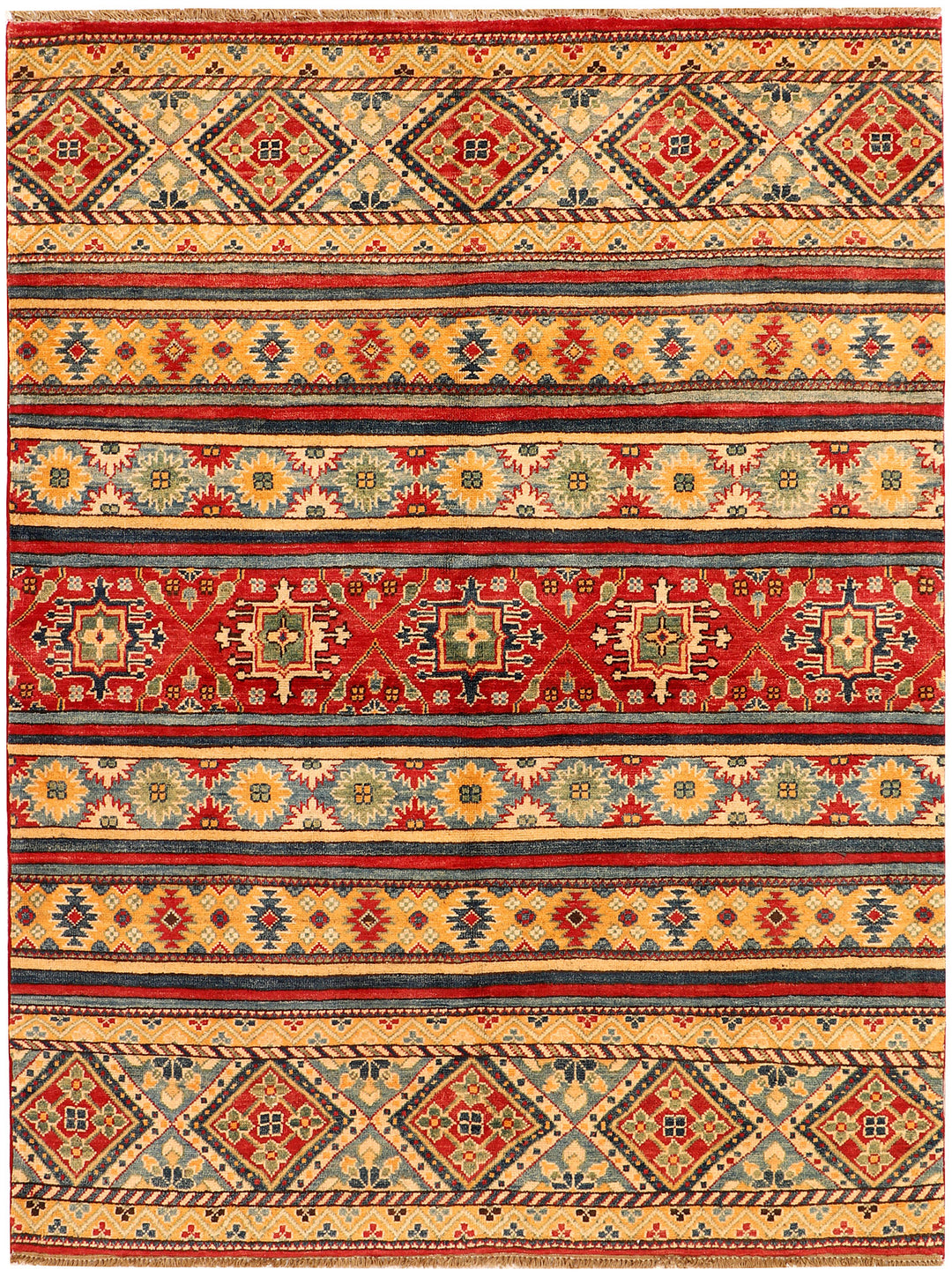 Afghan Kazak Rug 4' 11 x 6' 6 Hand-Knotted