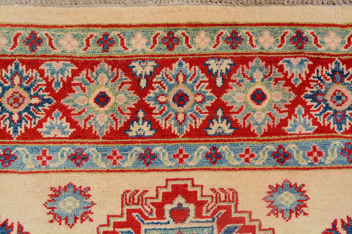 White Afghan Kazak Rug 4' 9 x 6' 3 Hand-Knotted view