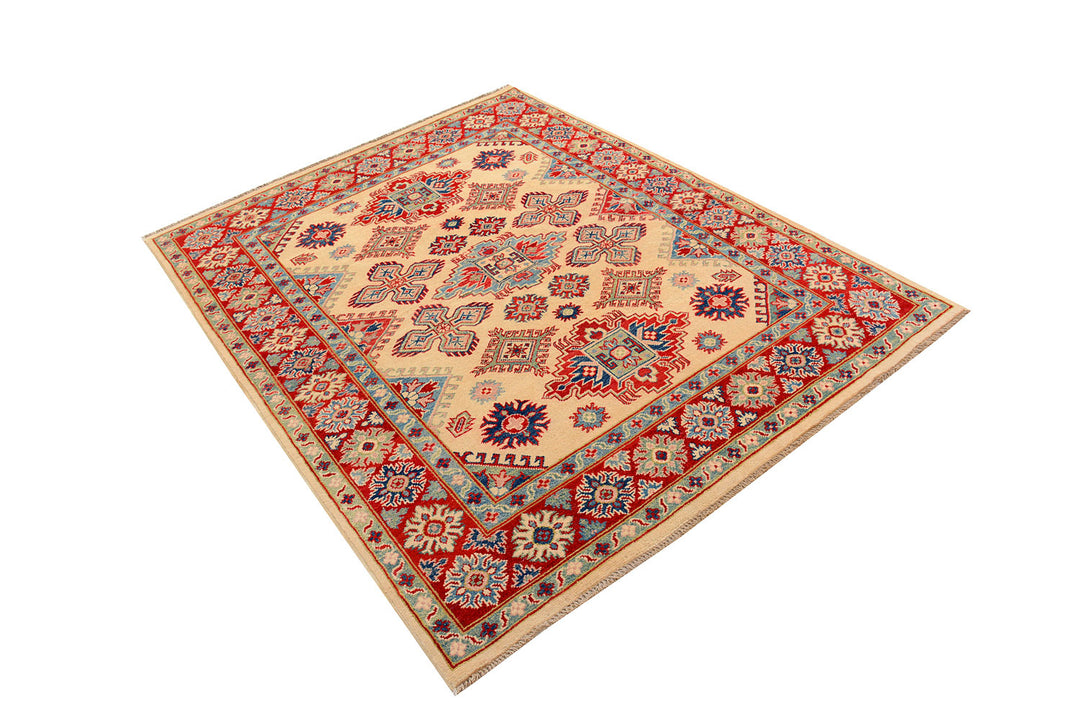 White Afghan Kazak Rug 4' 9 x 6' 3 Hand-Knotted field