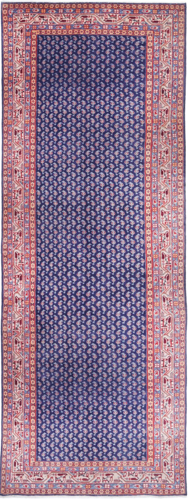 Blue Afghan Arak Runner Rug 3'5" x 10'2" Hand-Knotted