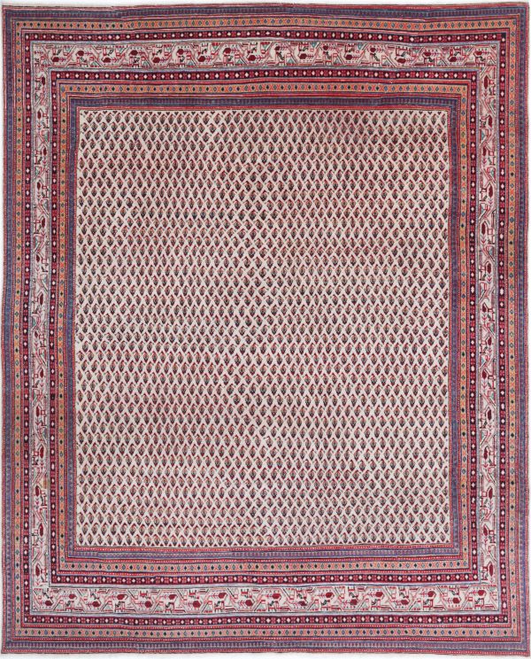 Ivory Afghan Mir Rug 7'9" x 9'11" Hand-Knotted