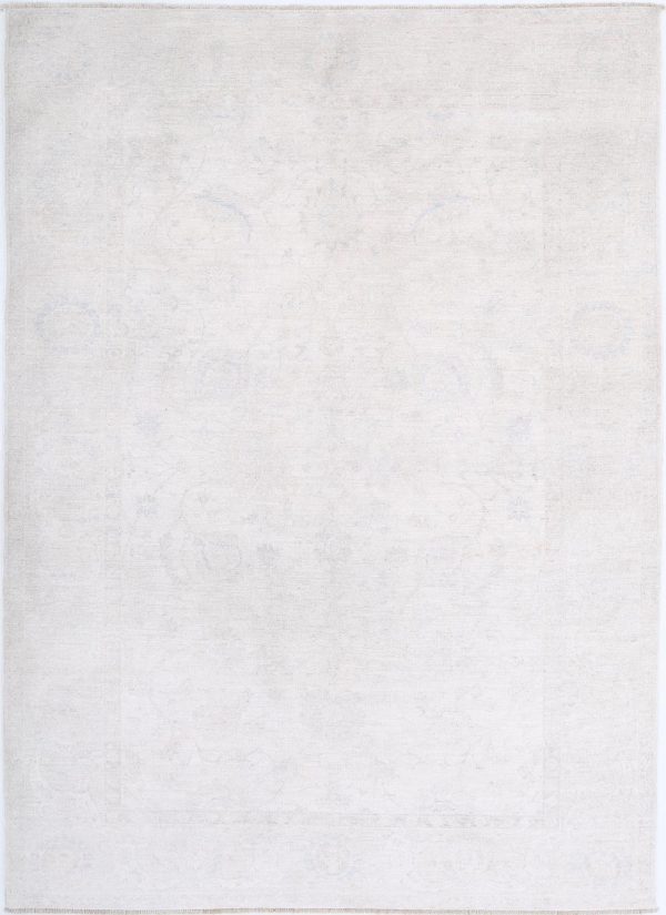 Ivory Afghan Serenity Rug 5'7" x 7'8" Hand-Knotted