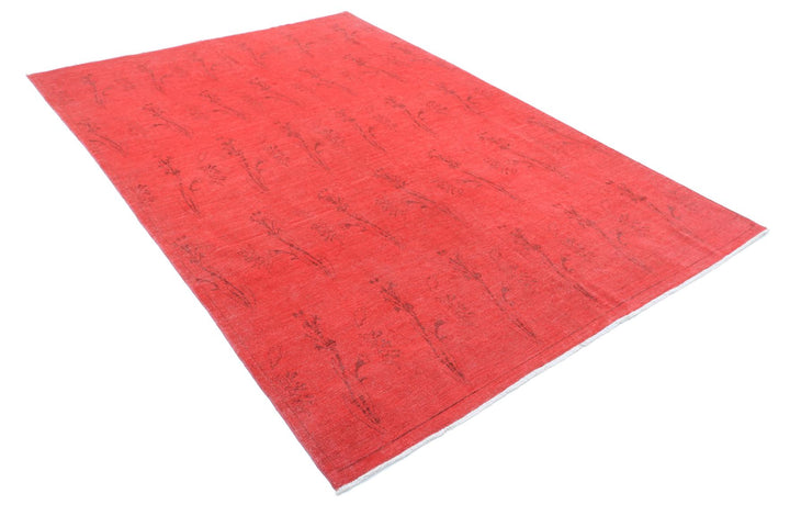Red Afghan Overdye Rug 5'11" x 8'8" Hand-Knotted detail
