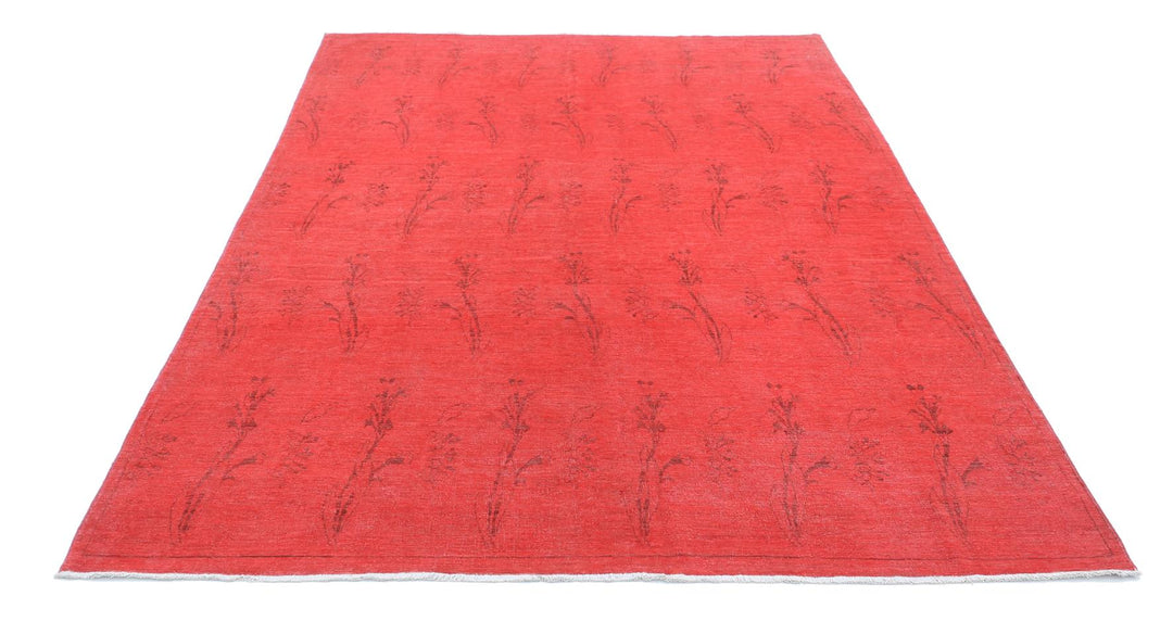 Red Afghan Overdye Rug 5'11" x 8'8" Hand-Knotted close-up