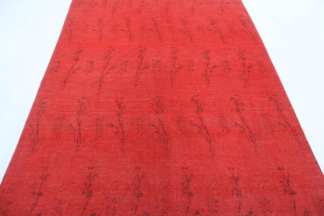 Red Afghan Overdye Rug 5'11" x 8'8" Hand-Knotted pattern
