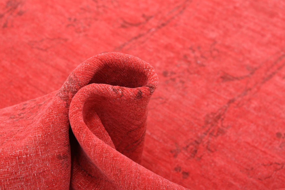 Red Afghan Overdye Rug 5'11" x 8'8" Hand-Knotted border