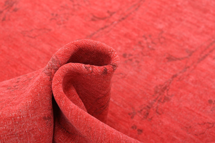 Red Afghan Overdye Rug 5'11" x 8'8" Hand-Knotted border
