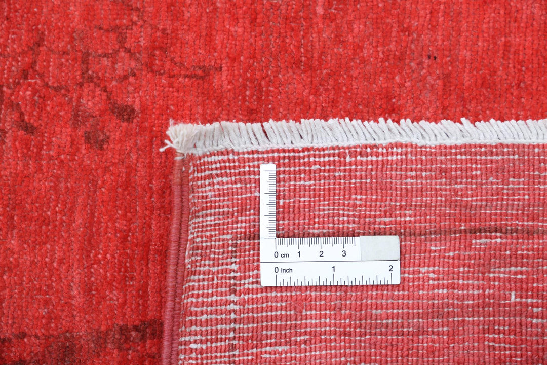 Red Afghan Overdye Rug 5'11" x 8'8" Hand-Knotted field