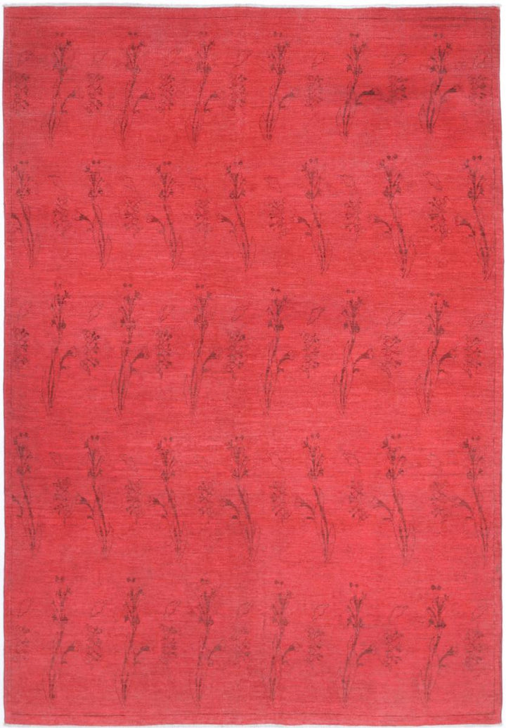 Red Afghan Overdye Rug 5'11" x 8'8" Hand-Knotted