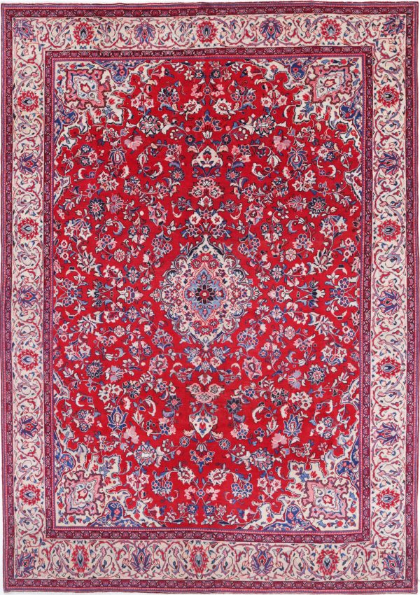 Red Afghan Mashad Rug 8'6" x 12'1" Hand-Knotted
