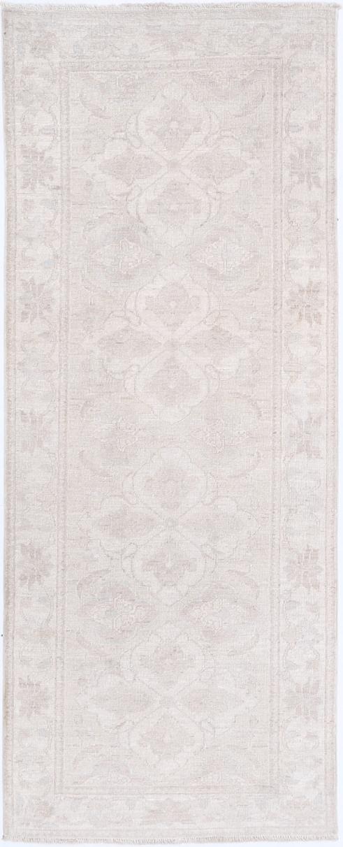 Ivory Afghan Serenity Runner Rug 2'5" x 6'3" Hand-Knotted