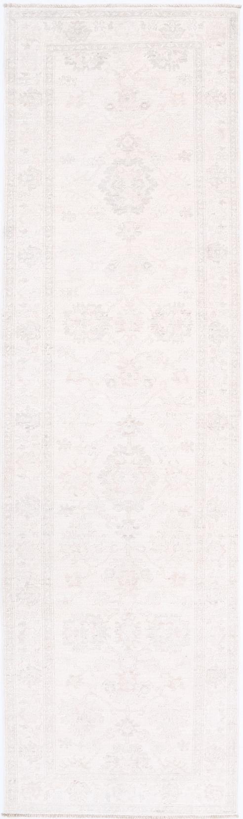 Ivory Afghan Runner Rug 2'6" x 9'5" Hand-Knotted