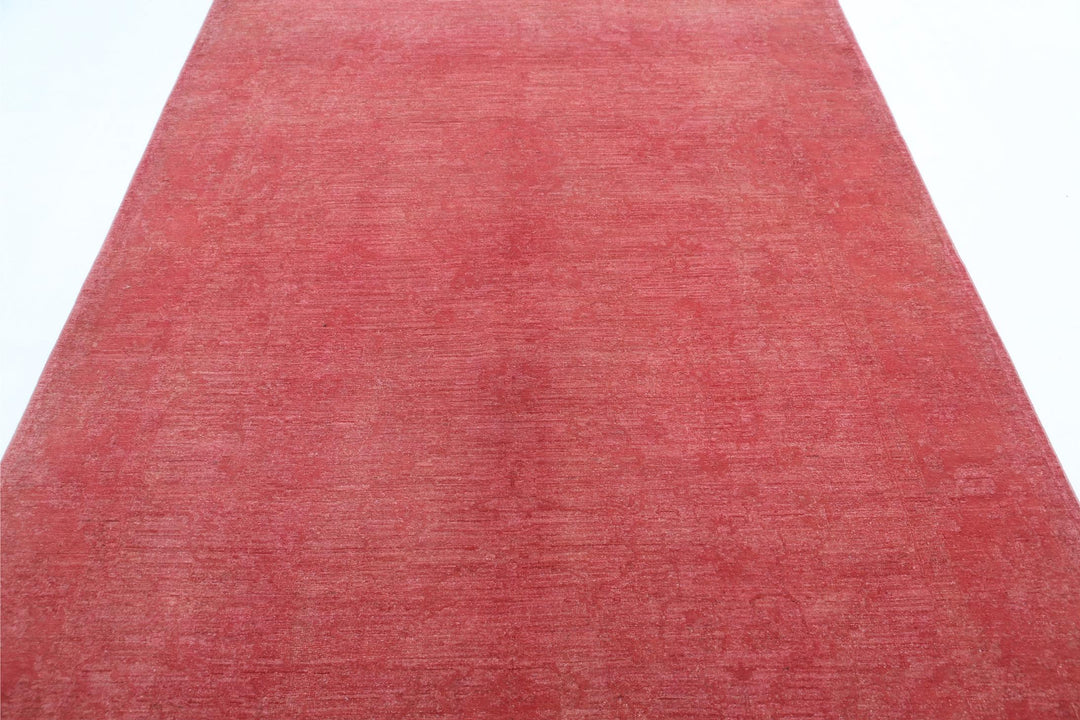 Red Pakistani Overdye Rug 6'1" x 8'8" Hand-Knotted pattern